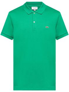 bright green cotton piqué weave polo collar short front button fastening logo patch at the chest short sleeves straight hem Fitted Green Polo Shirt For Summer, Sporty Green Polo Shirt For Summer, Green Short Sleeve Polo Shirt For Summer, Casual Green Polo Shirt For Summer, Green Top With Ribbed Collar And Short Sleeves, Green Short Sleeve Top With Ribbed Collar, Green Cotton Polo Shirt With Collared Neckline, Green Tops With Ribbed Collar And Short Sleeves, Casual Green Collared Polo Shirt