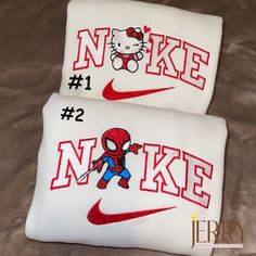 Hello Kitty And Spiderman Nike Embroidered Sweatshirt, Valentines Day Gifts For Couples Spiderman Nike, Spiderman And Hello Kitty, Hello Kitty And Spiderman, Kitty Spiderman, Nike Embroidered Sweatshirt, Bff Matching Outfits, Spiderman Gifts, Spiderman Theme, Image Spiderman