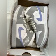 Jordan 1 Mid Wolf Grey Aluminum Wide *Worn Once* Jordan 1 Mid Wolf Grey, Wolf Grey Jordans, Shoes Jordan 1, Grey Jordans, Shoes Jordan, Womens Jordans, Grey Outfit, Air Jordan 1 Mid, Jordan 1 Mid