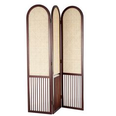 White privacy screen serves as an ideal addition for creating a cozy, private corner in your spacious living room or bedroom. A wood room divider screen makes a great gift for any occasion. Suitable for indoor use only. This item ships fully assembled in one piece. Item features 3-panel screens. This is a single white-colored folding panel partition. Rustic style. Bay Isle Home™ Color: Brown | Bay Isle Home™ Wood Arched 3 Panel Partition Dark Divider Screen w / Slatted Wood Base & Tan Rattan Pan Room Divider Vintage, Window Room Divider, Panel Partition, Partition Divider, Dc Living, Mid Century Room Divider, Record Room, Wood Room Divider, Wood Arch