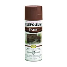 rust - oleum satin spray paint in brown, with the lid open to reveal a wooden bench