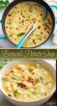 broccoli and potato soup with bits of bacon. Creamy Soup Vegetarian, Broccoli Corn Soup, Loaded Ham And Potato Soup, Broccoli Recipes For Dinner, Family Friendly Soup, Unique Soup Ideas, Things To Make Out Of Potatoes, Crockpot Potato And Broccoli Soup