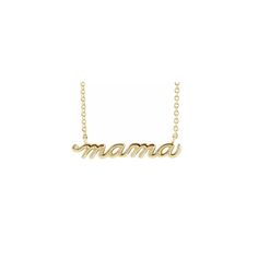 Yellow Gold Script Mama Necklace with delicate chain  on white background white  Camille Jewelry 14k Yellow Gold Name Necklace For Mom, Dainty White Gold Name Necklace For Mother's Day, White Gold Mother's Day Name Necklace, Mother's Day White Gold Dainty Name Necklace, Everyday Yellow Gold Necklaces For Mother's Day, Mother's Day Dainty White Gold Name Necklace, Everyday Yellow Gold Necklace For Mother's Day, Custom Name White Gold Necklaces For Mother's Day, Mother's Day 14k Gold Name Necklace With Delicate Chain