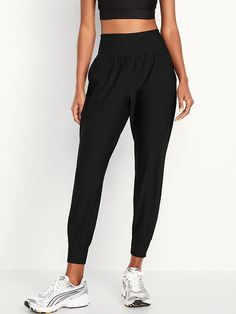 High-Waisted PowerSoft Joggers | Old Navy Stretch Sports Joggers With Pull-on Style, Functional Workout Bottoms With Elastic Waistband, Solid Nylon Activewear With Elastic Waistband, Solid 4-way Stretch Bottoms For Jogging, Versatile Joggers For Workout, Versatile Stretch Joggers With Side Pockets, Versatile Joggers With Pockets For Gym, Casual Activewear With Pockets And 5-inch Inseam, 4-way Stretch Bottoms With Pockets For Jogging