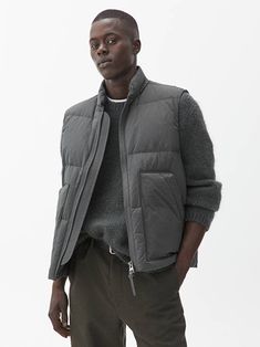 Down Vest, Pocket Detail, Gray Jacket, Repellent, Recycled Materials, Water Repellent, Work Wear, The 100