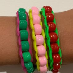 Tropical Themed! Elastic Bands So Can Adjust A Bit And Easy Clasp For Simple On And Offs Trendy Green Plastic Beaded Bracelets, Casual Green Plastic Bracelets, Cute Pink Plastic Stretch Bracelet, Cute Pink Plastic Friendship Bracelets, Fun Pink Plastic Beaded Bracelets, Pink Plastic Friendship Bracelets, Pink Plastic Bracelets For Friendship, Adjustable Pink Plastic Stretch Bracelet, Trendy Pink Plastic Stretch Bracelet