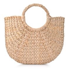 PRICES MAY VARY. Size: 14x12inches H /36 x30cm H, Handle height: 6inches/16cm. Unique Design: This Round Rattan Bags with exquisite design, Not only has the characteristics and fashion is also very easy to match. Material: This straw beach bag is made of high quality pure durable natural straw, flaws may exist. Perfect Gift For Women: This straw tote bag can also be the wonderful gift for every women/girl. Occasion: It is a natural, unique, and trendy Straw handbag for summer or your daily days, Rattan Bags, Cancun Vacation, Handbags Uk, Beach Shopping, Outfits For Moms, Straw Beach Bag, Knitted Bag, Basket Woven, Round Handle