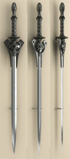 four different types of swords are lined up