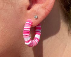 Preppy, pink, teen, earrings, colorful, aesthetic, beachy, tropical, Summer Pink Dangle Hoop Earrings, Pink Dangle Hoop Earrings For Summer, Playful Pink Hoop Earrings Gift, Trendy Pink Hoop Earrings For Beach, Cute Handmade Pink Hoop Earrings, Handmade Pink Hoop Earrings For Summer, Playful Pink Round Earrings, Pink Playful Handmade Hoop Earrings, Trendy Pink Summer Earrings