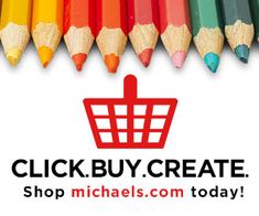 a group of colored pencils with the words click buy create shop michael com today