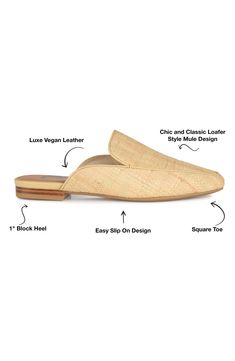 Slip on this soft faux-leather mule featuring a notched topline and low block heel for sophisticated style. 1" heel Synthetic upper/textile lining/synthetic sole Imported Modern Slip-on Summer Flats, Classic Low Heel Mules With Branded Insole, Classic Mules With Branded Insole And Low Heel, Beige Summer Formal Flats, Formal Summer Beige Flats, Formal Beige Summer Flats, Classic Slip-on Mules Medium Width, Elegant Summer Slip-ons With Cushioned Footbed, Summer Formal Leather Slip-ons