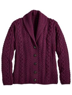 You won't ever want to leave the house without our toasty and sumptuous cable-knit Merino cardigan. Nothing keeps you warm like wool, and you'll take this Irish-made cardigan with you everywhere. It features a chunky knit in a variety of softly heathered hues, a versatile shawl collar you can turn up when you feel a chill hit your neck, and leather shank buttons that add a classic, elevated touch. Casual enough to work with jeans, this sweater can also be dressed up for any occasion. Hearty cabl Cardigan Collection, Pink Closet, Winter Turtleneck, Vermont Country Store, Large Cardigan, Shawl Collar Cardigan, Zippered Cardigan, Merino Wool Cardigan, Collar Cardigan