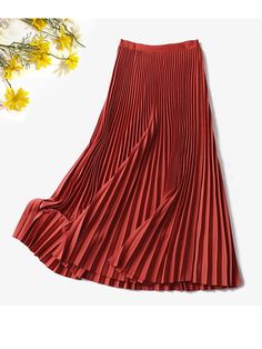 44591493447902 Pleated Long Skirt In Solid Color, Non-stretch Solid Pleated Mini Skirt, Winter Solid Color Pleated Skirt, Winter Pleated Solid Color Skirt, Red High-waist Pleated Skirt For Spring, Non-stretch Solid Maxi Skirt, Pleated Non-stretch Flared Maxi Skirt, Red Stretch Pleated Skirt For Spring, Non-stretch Solid Color Flared Pleated Skirt