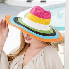 Cut Out Colorblock Patterned Straw Floppy Style Brimmed Sun Blocker Hat Fashion Statement Accessory Size: 13" X 14" Fashion Statement Accessory Beach / Vacation / Summer / Spring / Swimming / Beachwear / Boat / Yacht / Event / Pink / White / Yellow / Blue / Black / Green / Color Block / Rainbow M 3407 H Multicolor Bucket Straw Hat For Spring, Colorful Casual Beach Hats, Colorful Wide Brim Sun Hat For Vacation, Colorful Summer Vacation Sun Hat, Casual Multicolor Sun Hat For Spring, Colorful Adjustable Sun Hat For Beach, Colorful Adjustable Sun Hat For The Beach, Adjustable Colorful Sun Hat For Beach, Colorful Curved Brim Sun Hat For Vacation