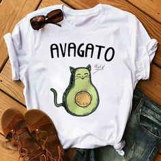 Kawaii Cartoon Avocado Short Sleeve T-shirt Women Casual Avocado Graphic Tops Female Tee Summer Women T-shirts Tops Cartoon Avocado, T Shirt Design Illustration, Avocado T Shirt, Printed Tee Women, T Shirt Hacks, T Shirt Design Png, Drawing T Shirt, T Shirt Print Design, Women Cartoon