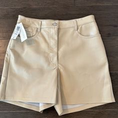 Wilfred, Size Small, Faux Leather Tan Shorts Brand New With Tags Melina 5” Spring Leather Short Bottoms, High Waist Leather Bottoms For Summer, Trendy Leather Bottoms For Spring, Trendy Summer Leather Bottoms, Trendy Leather Bottoms For Summer, Trendy Short Leather Bottoms, Faux Leather Shorts With Pockets For Spring, Trendy Leather Shorts For Spring, Casual Faux Leather Bottoms For Spring