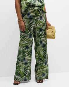 Fresh from the tropics, we've rendered the best selling Sofia pant in a lush palm print. Sophisticated and special, we're seeing these pants with everything from the palm print Gia Silk Top to a tank top and flip flops. Product Information: Stretch silk charmeuse—95% silk, 5% lycra. Flat waistband with invisible back zip. Dry clean and refresh with steam. Model wearing Royal, Leaf Green and Midnight is 5’7” and wearing size 14. Model wearing Bloom is 6'0" wearing size 14. Printed Palazzo Pants, Palazzo Pant, Gorgeous Clothes, Wrap Coat, Leaf Green, Palm Print, Silk Charmeuse, Made Clothing, Women's Wear