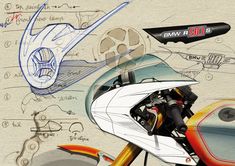 an artistic drawing of a motorcycle on display