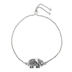 "Keep a little reminder of your favorite large animal with you at all times with this adorable sterling silver elephant bracelet. Keep a little reminder of your favorite large animal with you at all times with this adorable sterling silver elephant bracelet. Additional details: adjustable design Metal: sterling silver Length: 10 in. Clasp: lobster-claw Finish: oxidized, polished, textured Please note, due to the high value of this item, a signature may be required upon delivery. Size: 10"". Colo Adjustable Sterling Silver Bracelet For Friendship, Silver Sterling Bracelets For Best Friend Gift, Silver Sterling Silver Bracelet For Best Friend, Hypoallergenic Sterling Silver Bracelets For Best Friend Gift, Hypoallergenic Sterling Silver Bracelets For Best Friend, Adjustable Nickel-free Sterling Silver Bracelet Gift, Silver Jewelry With Sliding Knot For Everyday, Everyday Silver Jewelry With Sliding Knot, Everyday Adjustable Charm Bracelet With Sterling Silver Clasp