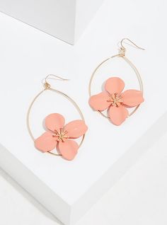 These dropped earrings will put you on display and attract the right kind of attention! With oversized flowers inside a teardrop shape, you're sure to stand out in a crowd. French hook. Base metal. Imported. The best plus size women's gold-tone & peach oversized floral drop earrings in coral. Torrid is your destination for the freshest spring and summer styles. Spring Teardrop Jewelry, Spring Party Petal-shaped Earrings, Rose Gold Drop Flower Earrings For Spring, Spring Teardrop Earrings, Spring Orange Drop Earrings, Trendy Teardrop Earrings For Spring, Trendy Teardrop Jewelry For Spring, Spring Teardrop Flower Earrings For Pierced Ears, Spring Rose Gold Flower Earrings For Pierced Ears