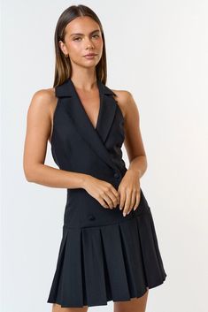 Introducing the sophisticated Bridget Collared Halter Pleated Mini Dress. Crafted from high quality fabric, this dress is perfect for any work outfit. Show off your style and professionalism with the collared halter design and elegant pleats. Make a statement and elevate your wardrobe with Bridget. Collared halter Pleated mini dress Pleated Dress Outfit Classy, Pleated Dress Outfit, Black Mini Dresses, Sling Back Heels, Mini Dresses Online, Pleated Mini Dress, Dress Halter, Statement Dress, Long Sleeve Knit Dress