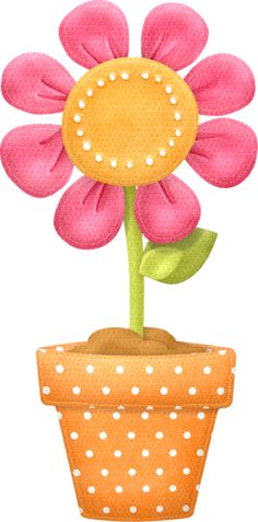 a drawing of a flower in a pot with polka dots on the bottom and pink petals