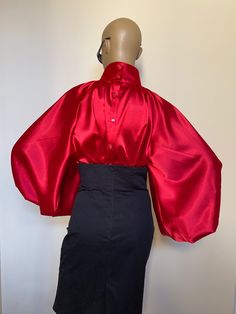 "This is a very stylish Womens Satin blouse in beautiful Candy apple red color. It is comfortable and cozy. Made for a free flowing fit. Great for all year around and for any special occasion or casual day can be dressed up or dressed down. SIZE CHART SIZE S - US 6, UK 8, EU 36 bust: bust around 34.5\"/90cm Waist: waist around 27.5\"/70cm Hips: hips around 34.5\"/90cm SIZE M - US 8, UK 10, EU 38 bust: bust around 37.5\"/95cm Waist: waist around 29.5\"/75cm Hips: hips around 37.5\"/95cm SIZE L - Chic Red Blouse For Evening, Chic Red Party Blouse, Chic Party Shirt, Red Long Sleeve Blouse For Night Out, Fitted Red Satin Top, Red Long Sleeve Blouse With Blouson Sleeves, Elegant Red Blouse For Night Out, Chic Red Blouse For Night Out, Red Silk Blouse For Work