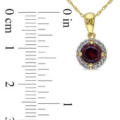 Celebrate the January-born birthday girl with this stunning gemstone fashion pendant. Crafted in warm 10K gold, this classic design features a 6.0mm regal red garnet bordered with a sparkling diamond accented frame. A look she'll treasure, this sweet style is polished to a brilliant shine and suspends along a 17.0-inch rope chain that secures with a spring-ring clasp. Gold Garnet Jewelry With Diamond Accents, Formal Ruby Birthstone Necklace, Fashion Pendant, Peoples Jewellers, Sparkling Diamond, Sweet Style, Red Garnet, Sparkle Diamonds, Rope Chain