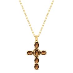 Large multi oval crystal cross pendant with pave accented center on thin paperclip chain 1.5" Pendant 24" Necklace 18k Gold Plated Brass Base Cubic Zirconia & Glass Crystals Long Cross Necklace, Necklace Colorful, Necklace Cross, Crystal Cross, Colourful Necklace, Paper Clip, Earring Gifts, Ring Necklace, Cross Pendant