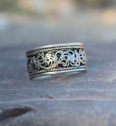 Filigree Band, Bohemian Ring, Hippie ring, Adjustable ring adjustable medium to large ring size Bohemian Wide Band Engraved Jewelry, Bohemian Engraved Toe Ring, Bohemian Style Engraved Toe Ring Jewelry, Bohemian Style Engraved Ring As Gift, Adjustable Bohemian Engraved Ring With Intricate Design, Bohemian Style Silver Wide Band Open Ring, Adjustable Toe Ring With Intricate Design, Adjustable Bohemian Ring For Festivals, Bohemian Rings With Intricate Design For Promise