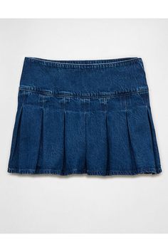 Lightweight cotton denim/Pleated skirt High Waist Dark Wash Skort For Spring, Spring High Waist Dark Wash Skort, Medium Wash Short Cotton Mini Skirt, Fitted Short Dark Wash Denim Skirt, Casual High Waist Dark Wash Skort, High Waist Medium Wash Cotton Skort, Mid-rise Medium Wash Cotton Skirt, Mid-rise Cotton Skirt In Medium Wash, Casual High Waist Cotton Mini Skirt