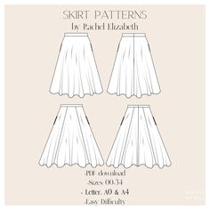 the skirt pattern is shown in three different sizes