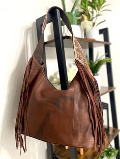 Leather Fringe Hobo Shoulder Bag, Brown Artisan Bags With Fringe, Leather Fringe Satchel Shoulder Bag, Artisan Brown Fringe Bag, Daily-use Brown Bag With Fringe, Boho Fringe, Stylish Handbags, Distressed Leather, Leather Hobo