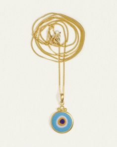 Turquoise blue ceramic mati necklace with evil eye. Protective Turkish nazar talisman in 22k solid gold. Shop amulet pendant handcrafted in Istanbul. Indigo Necklace, Gemstone Properties, Gold Shop, Necklace Craft, Ceramic Pendant, Blue Necklace, Blue Ceramics, Eye Necklace, Sparkle Diamonds