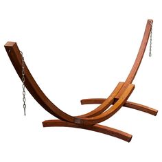 a wooden swing with chains attached to it