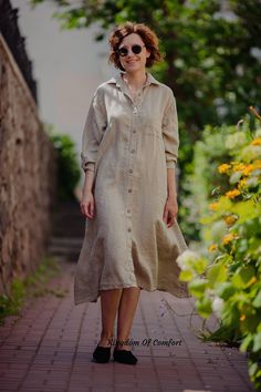 "A stunning linen long shirt MAL that goes great with jeans or on its own. You can wear it as a dress, as a jacket or as a long shirt. Handmade from soft stonewashed organic linen fabric. Perfect for any occasion. - - - - - - - - - - - - - - - - - - - - - - - - - - - - - Important * Kindly note in reality, the color may be brighter or darker, depending on the resolution and technical capabilities of your computer * Please select the color you like in the drop-down menu * If you need help with de Spring Collared Linen Dress With Relaxed Fit, Relaxed Fit Linen Button-up Dress, Elegant Relaxed Fit Linen Shirt Dress, Elegant Linen Button-up Shirt Dress, Collared Linen Dress With Relaxed Fit, Casual Collared Linen Dress, Collared Beige Linen Shirt Dress, Casual Linen Collared Shirt Dress, Elegant Button-up Linen Shirt Dress