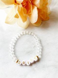 Bridal Bracelet. Bride Letter Bead Bracelet. Gift for Bride. - Etsy Bride Friendship Bracelet, Mrs Bracelet, Wedding Letter Beads Bracelet, White Letter Beads Name Bracelet For Wedding, Bachelorette Beaded Bracelets, Small Gifts For Coworkers, Letter Bead Bracelets, Bride Bracelet, Letter Beads