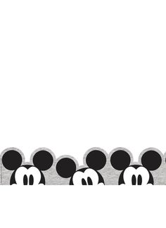 a group of mickey mouse heads in the middle of a row on a white background