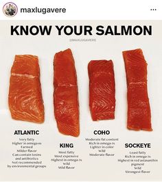 an advertisement for salmon is shown in three different languages, including the words know your salmon