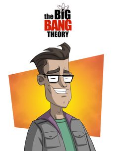 the big bang theory poster with an image of a man wearing glasses