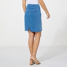 HUE Game Changing Denim Pencil Skirt  Effortless and flattering, HUE presents a pencil skirt that changes the game. Made of the softest, stretchy denim, comfort waistband and functional back pockets makes this garment a reliable go-to. Medium Wash Stretch Mini Skirt, Spring Stretch Denim Pencil Skirt, Denim Blue Pencil Skirt, Stretch Blue Denim Pencil Skirt, Blue Stretch Denim Pencil Skirt, Casual Denim Stretch Pencil Skirt, Casual Stretch Pencil Skirt Short Length, Medium Wash Denim Pencil Skirt, Denim Blue Pencil Skirt With Pockets