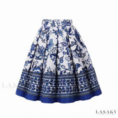 Lasaky - Chic Floral Print Casual Party Midi Skirt Summer Party Flared Skirt, White Pleated Skirt For Summer Party, White Pleated Skirt For Spring Party, Long Summer Party Skirt, Summer Party Long Skirt, Summer Pleated Skirt For Party, Summer Party Pleated Skirt, Summer Party Pleated Midi Skirt, Summer Party Midi Pleated Skirt