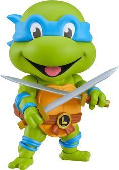 the teenage mutant ninja action figure is holding two swords