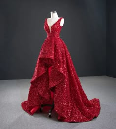 Prom dresses Evening Gowns For Women Elegant Gown Dresses Long Luxury Party Sequins Bling Wedding sold by ivowedding on Storenvy Red Gala Dress Classy Sequin, Sparkling Red Dress, Red Gowns Elegant, Christmas Ball Dress, Red Prom Gown, Red Sparkle Dress, Red High Low Dress, 2025 Graduation, Asymmetrical Wedding Dress