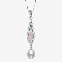 Pearl Type: Cultured Freshwater PearlsFeatures: Quick ShipJewelry Closure: Spring Ring ClaspLink Construction: SemisolidPearl Size: 7.5-8mmMetal Color: WhiteChain Length: 18 InchChain Width: .06 MillimetersPendant Length: 42mmPendant Width: 7mmChain Construction: BoxCare: Wipe CleanStone Type: 37 Cubic ZirconiaAuthenticity: Genuine StoneMetal: Sterling SilverNecklace Type: Pendant NecklacesCountry of Origin: Imported Silver Teardrop Pearl Chain Necklace, Silver Teardrop Necklace With Pearl Chain, Silver Pearl Drop Necklaces, Anniversary Pearl Pendant Necklace In Mother Of Pearl, Anniversary Necklace With Pearl Pendant In Mother Of Pearl, Anniversary Necklace With Mother Of Pearl Pendant, Elegant Mother Of Pearl Jewelry With Lobster Clasp, Silver Necklace With Pearl Chain And Teardrop Pendant, Drop Shaped Pearl Pendant For Jewelry Making