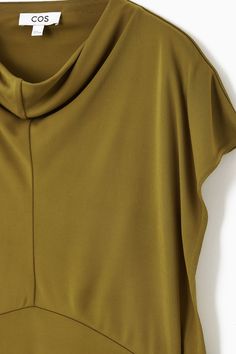 DRAPED COWL-NECK MIDI DRESS - KHAKI GREEN - COS Khaki Dress, Knitwear Cardigan, Dress Trousers, Cardigan Jacket, Dinner Parties, Khaki Green, Short Tops, Cowl Neck, Jean Coat