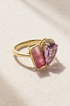 JIA JIA Rainbow 18-karat gold multi-stone ring | NET-A-PORTER Pearl And Gemstone Ring, Luxury Pink Sapphire Diamond Ring With Gemstone, Elegant Multi-stone Pink Sapphire Diamond Ring, Luxury Pink Sapphire Rings With Gemstone, Luxury Diamond Cluster Ring With Gemstones, Luxury Cluster Ring With Round Cut Gemstone, Luxury Multi-stone Diamond Cluster Ring, Luxury Multi-stone Cluster Diamond Ring, Luxury Cluster Diamond Ring With Gemstone