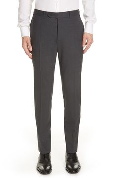 Stretchy wool with a rich texture elevates charming Italian trousers in a classic flat-front cut. Style Name:Canali Flat Front Classic Fit Solid Stretch Wool Dress Pants. Style Number: 5614193. Gray Wool Business Bottoms, Grey Pants Outfit, Mens Trendy Outfits, Wool Trousers, Pants Style, Grey Pants, Wool Dress, Costume Design, Pants Outfit