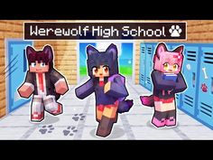 two cats are standing in front of lockers with the words werewolves high school on them