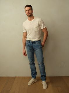 Fit: Mid-rise with a tapered leg. Models are wearing size 31. Fits true to size. Material: 12oz Japanese Denim. 100% BCI Cotton. Eco Brass Buttons. Eco-Wash, using 70% less water. Care: Machine wash cold with like color. Tumble dry low. Do not bleach. Cool ironing. Origin: Made in Los Angeles, CA. Dark Wash Jeans With Five Pockets, Dark Wash Jeans With Five Pockets For Everyday, Denim Blue Jeans With Five Pockets For Everyday Use, Washed Blue Fitted Tapered Leg Jeans, Dark Wash Bottoms With Five Pockets For Everyday Use, Everyday Dark Wash Bottoms With Five Pockets, Medium Wash Straight Leg Jeans With Welt Pockets, Five-pocket Denim Bottoms, Straight Leg Jeans With Welt Pockets In Medium Wash